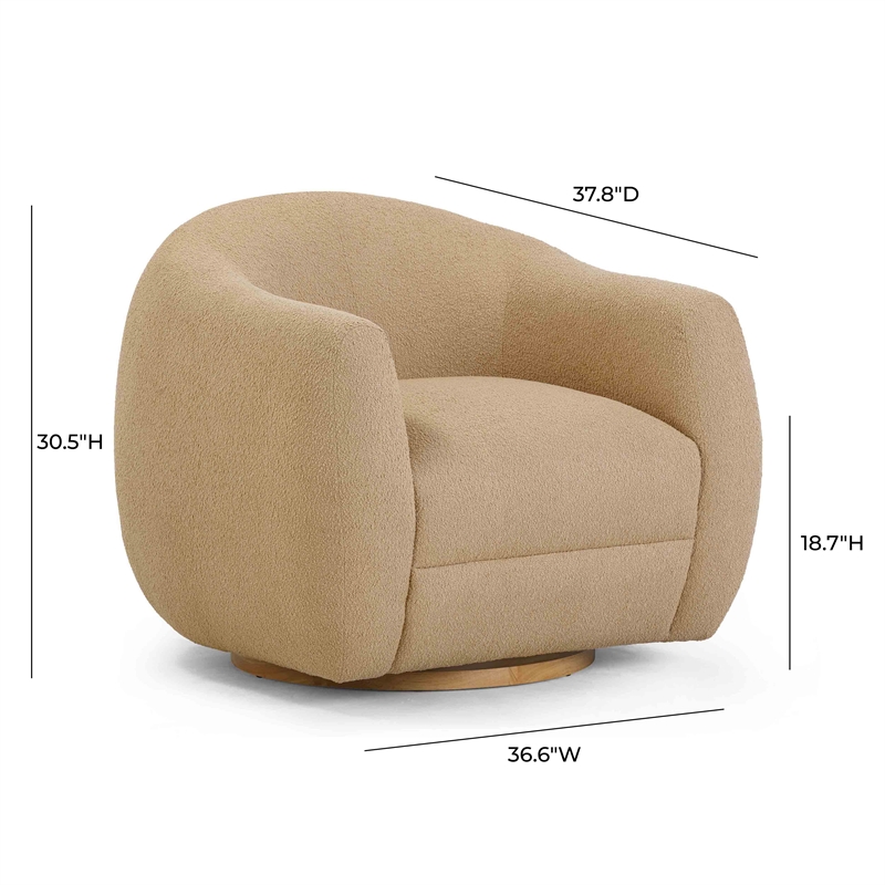 Pemberly Row Contemporary Accent Honey Brown Boucle Swivel Chair