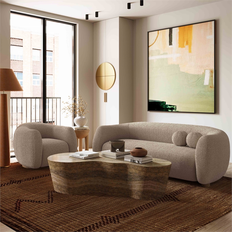 Pemberly Row Contemporary Accent Light Brown Finish Boucle Sofa