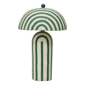 Pemberly Row Contemporary Dark Green Striped Papier Mache Table Lamp
