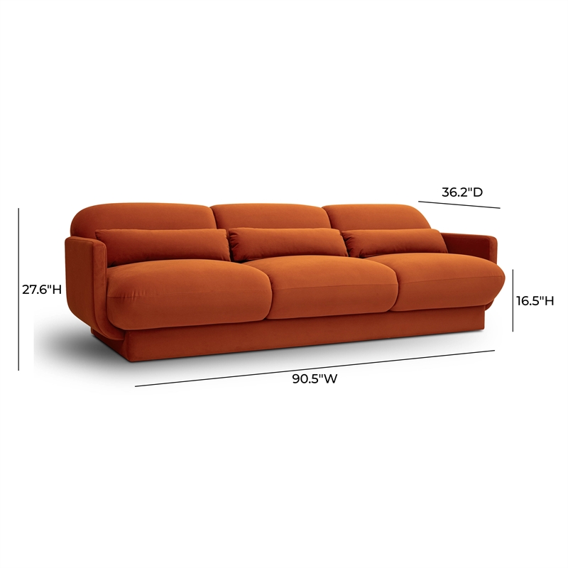 Pemberly Row Contemporary Accent Rust Orange Finish Velvet Sofa