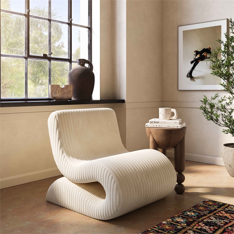 Pemberly Row Contemporary Cream Oversized Corduroy Accent Chair