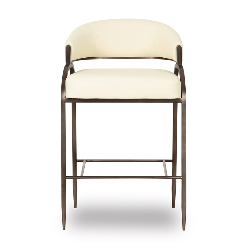 Pemberly Row Contemporary Accent Cream Vegan Leather Counter Stool