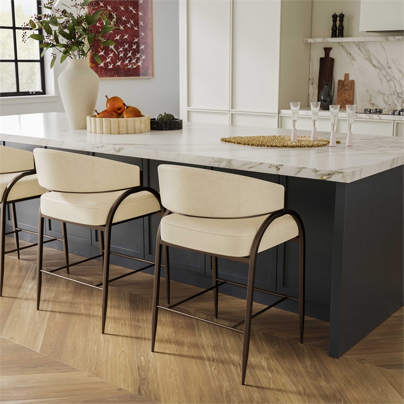 Pemberly Row Contemporary Accent Cream Vegan Leather Counter Stool