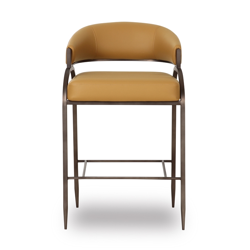 Pemberly Row Contemporary Accent Tan Vegan Leather Counter Stool