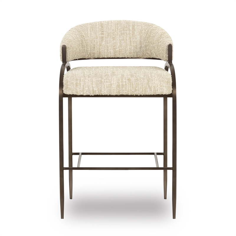 Pemberly Row Contemporary Cream Textured Boucle Counter Stool