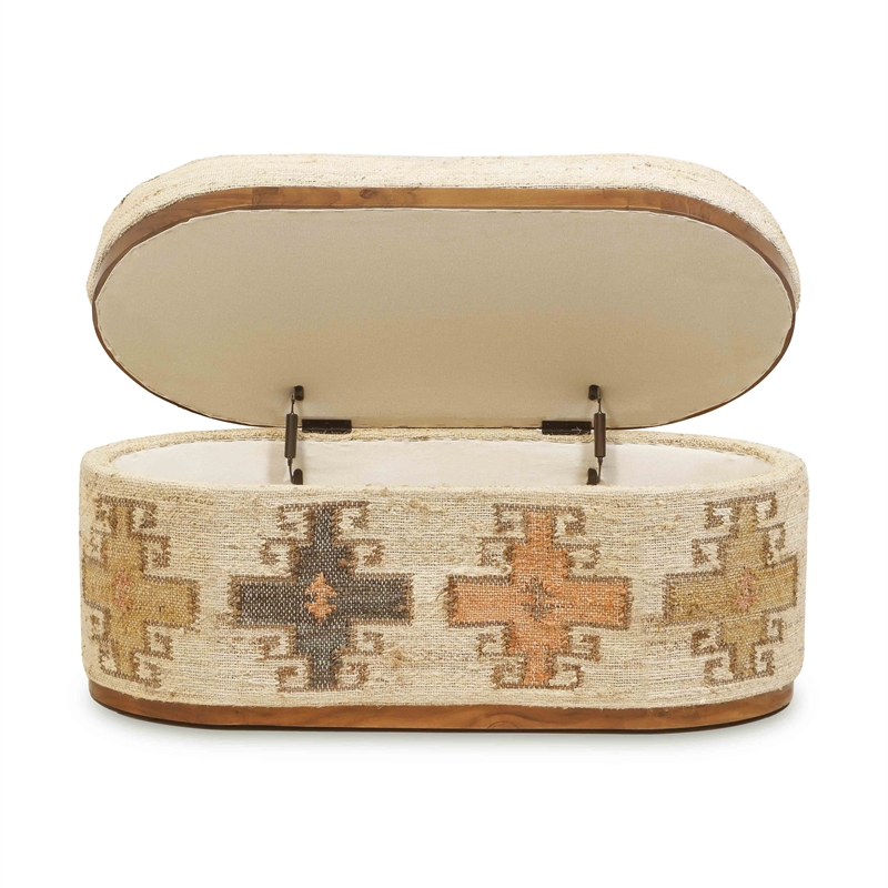 Pemberly Row Contemporary Accent Cotton Oval Storage Ottoman