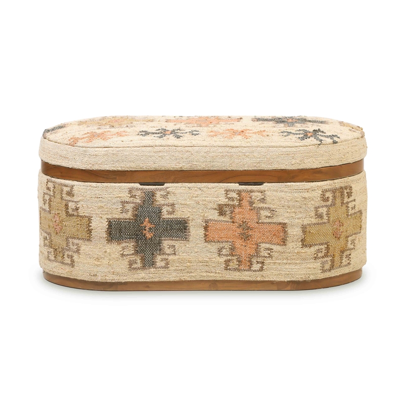 Pemberly Row Contemporary Accent Cotton Oval Storage Ottoman