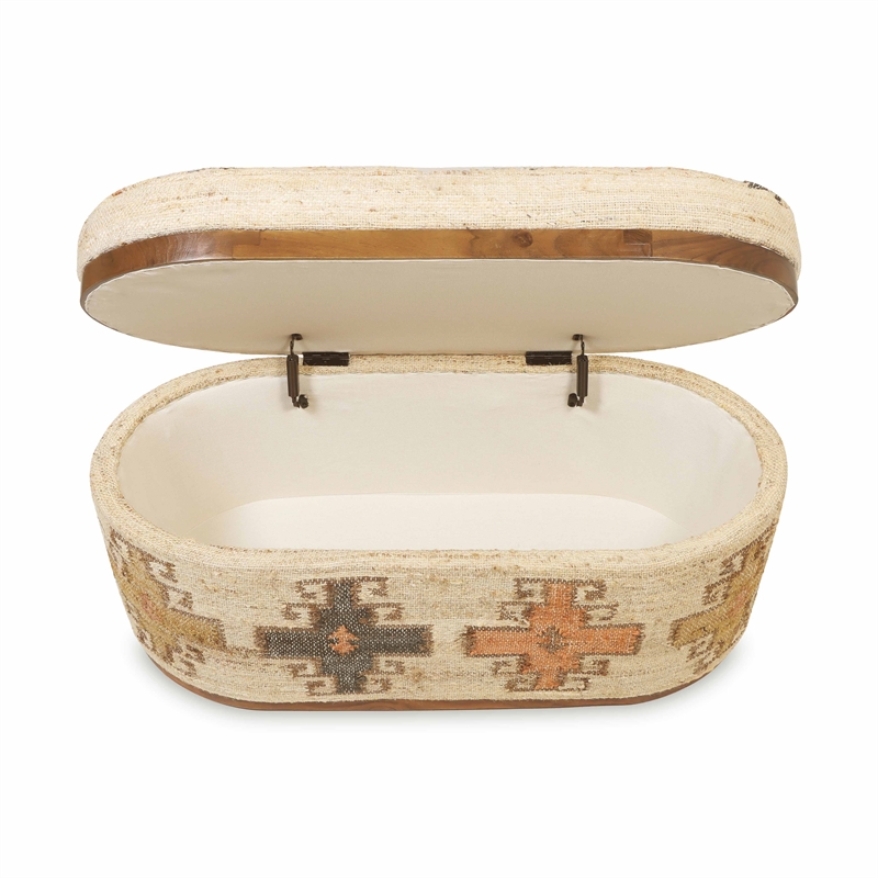 Pemberly Row Contemporary Accent Cotton Oval Storage Ottoman