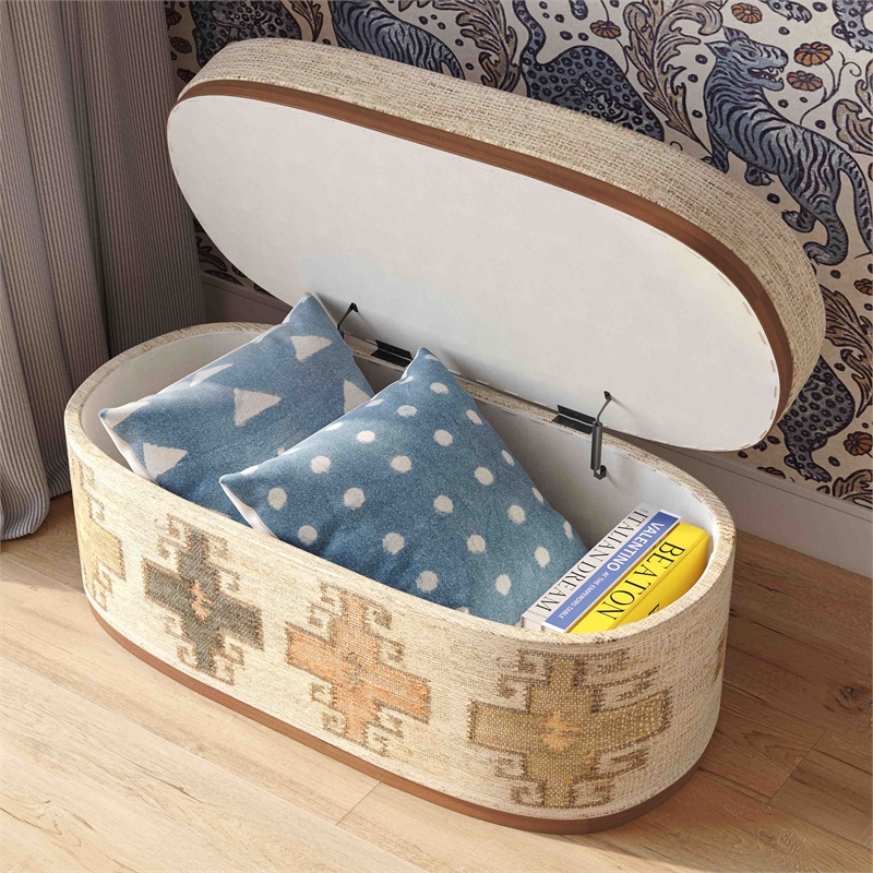 Pemberly Row Contemporary Accent Cotton Oval Storage Ottoman
