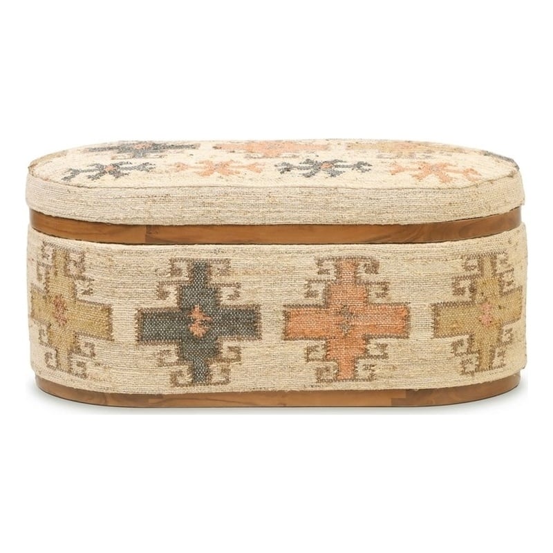 Pemberly Row Contemporary Accent Cotton Oval Storage Ottoman