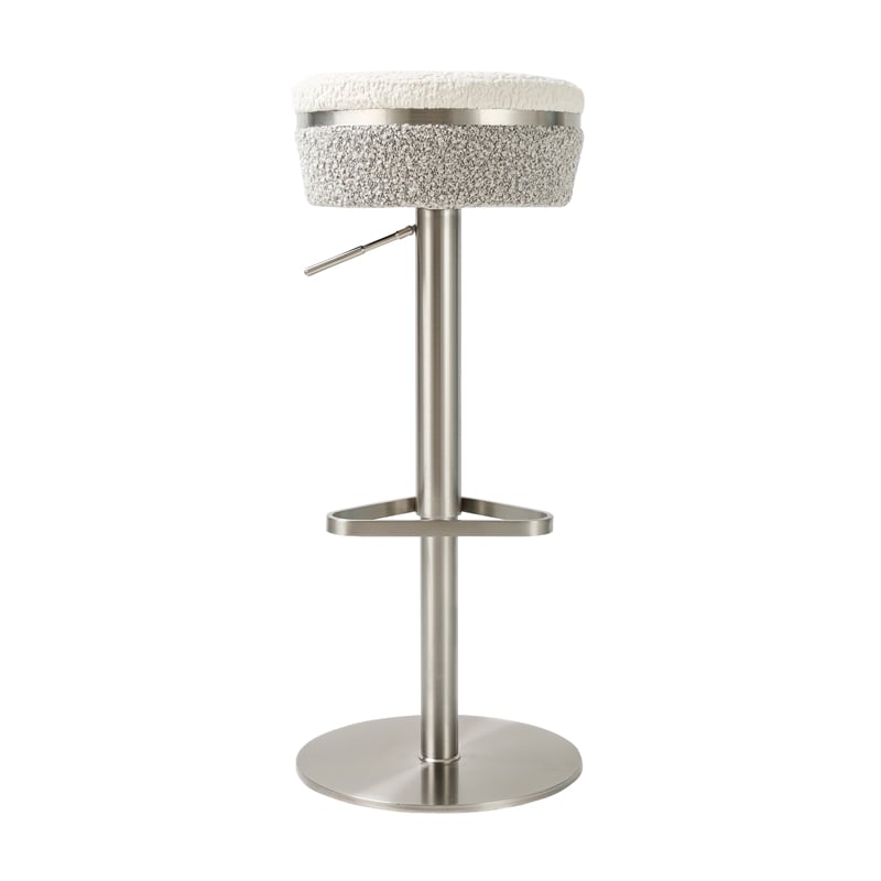 Pemberly Row Contemporary White and Gray Boucle Adjustable Stool