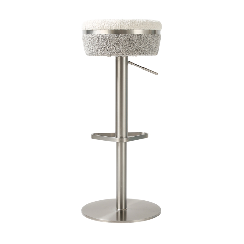 Pemberly Row Contemporary White and Gray Boucle Adjustable Stool