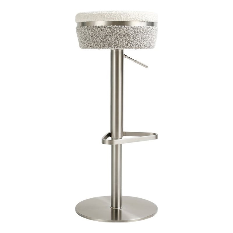 Pemberly Row Contemporary White and Gray Boucle Adjustable Stool