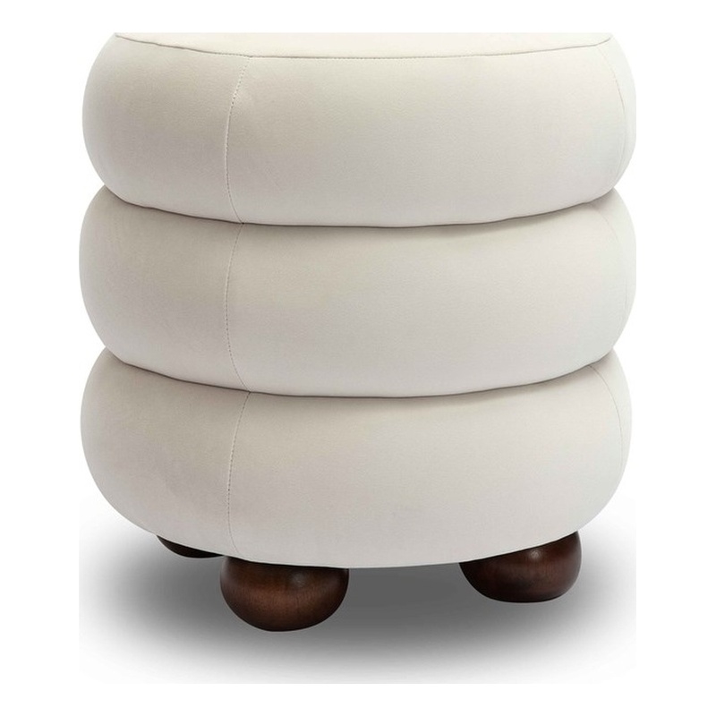 Pemberly Row Contemporary Accent Cream Finish Velvet Ottoman