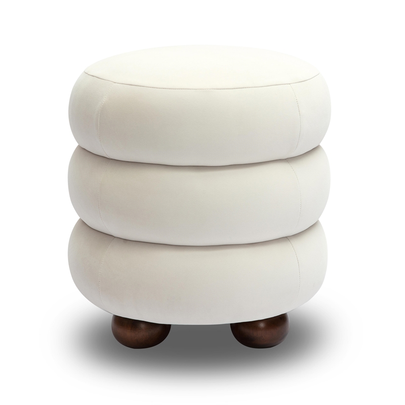 Pemberly Row Contemporary Accent Cream Finish Velvet Ottoman