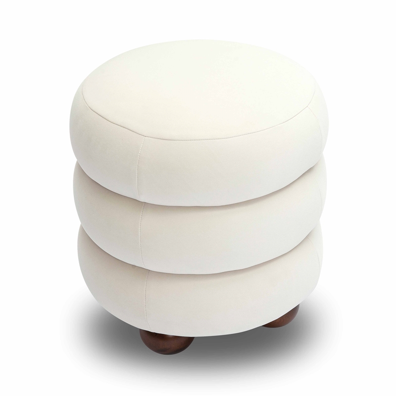 Pemberly Row Contemporary Accent Cream Finish Velvet Ottoman