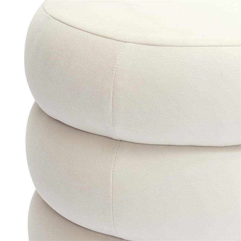 Pemberly Row Contemporary Accent Cream Finish Velvet Ottoman