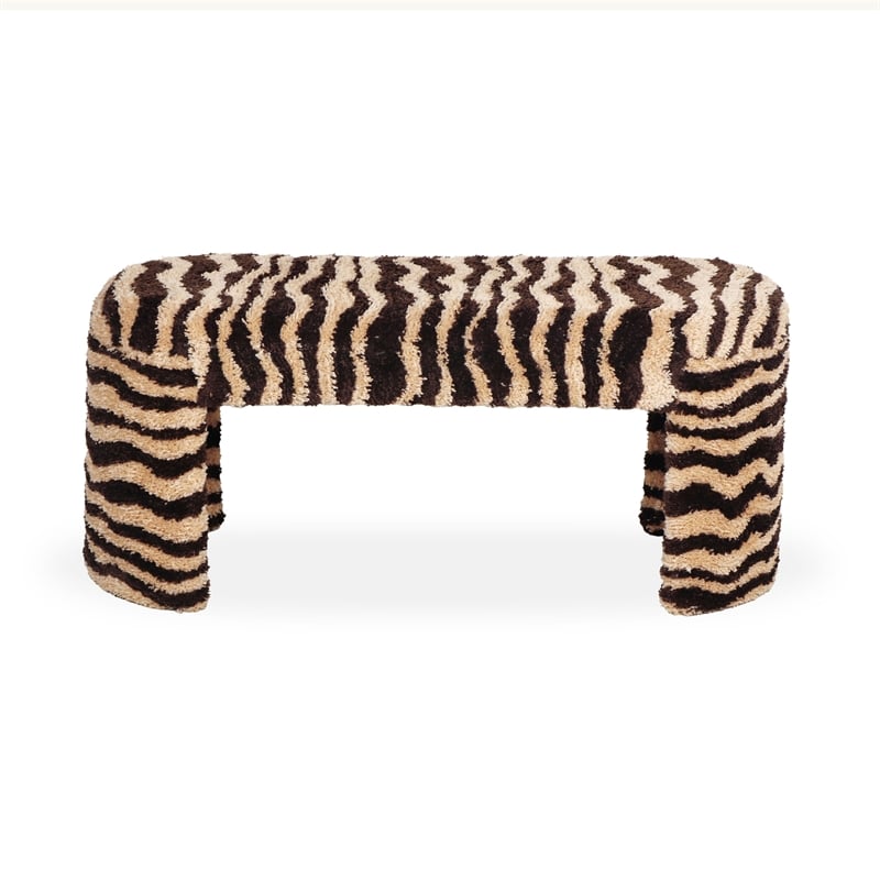 Pemberly Row Contemporary Accent Retro Brown Striped Tufted Bench
