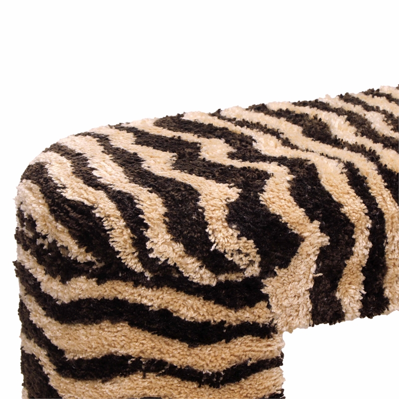 Pemberly Row Contemporary Accent Retro Brown Striped Tufted Bench