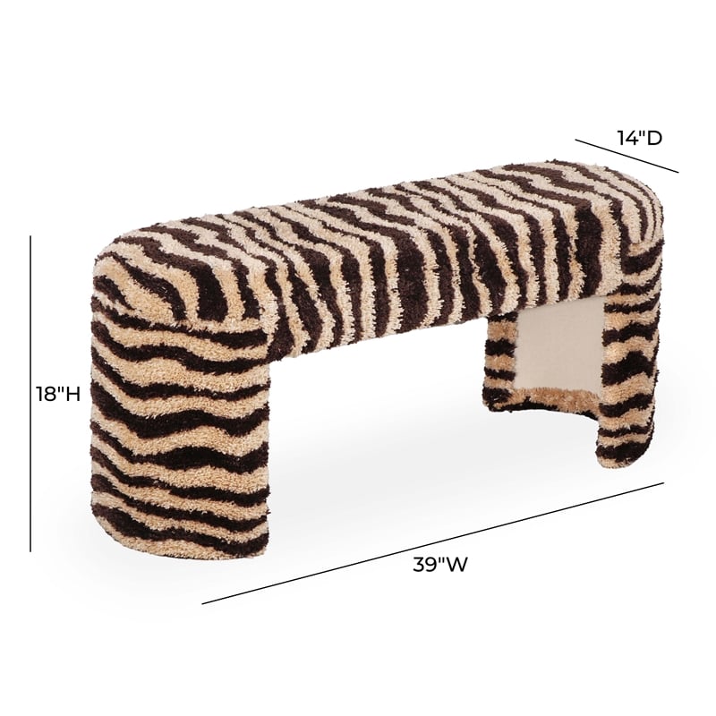 Pemberly Row Contemporary Accent Retro Brown Striped Tufted Bench
