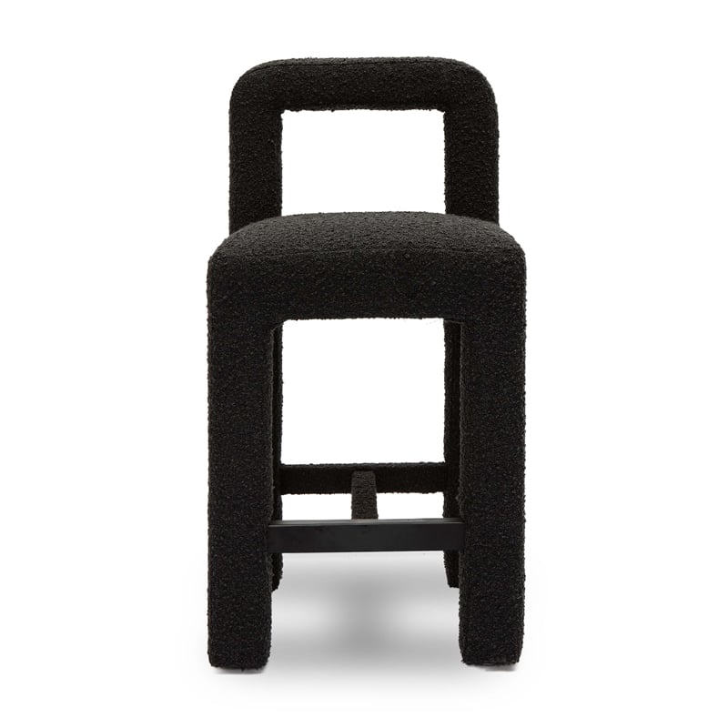 Pemberly Row Upholstered Fabric Contemporary Accent Black Boucle Counter Stool