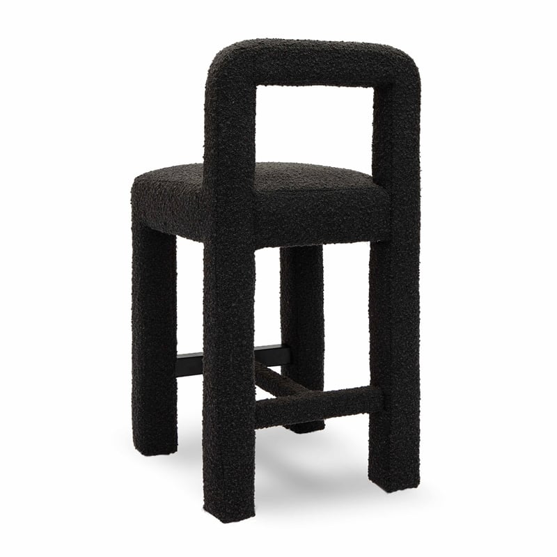 Pemberly Row Upholstered Fabric Contemporary Accent Black Boucle Counter Stool