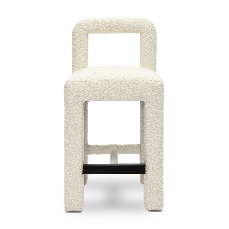 Pemberly Row Upholstered Fabric Contemporary Accent Cream Boucle Counter Stool