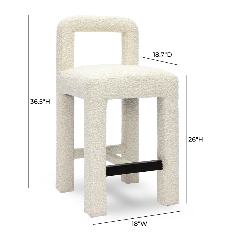 Pemberly Row Upholstered Fabric Contemporary Accent Cream Boucle Counter Stool