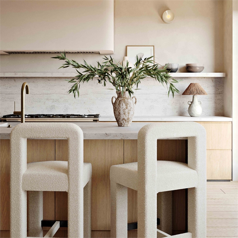 Pemberly Row Upholstered Fabric Contemporary Accent Cream Boucle Counter Stool