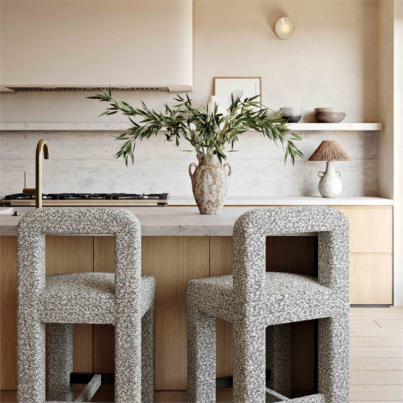 Pemberly Row Upholstered Fabric Contemporary Accent Gray Boucle Counter Stool