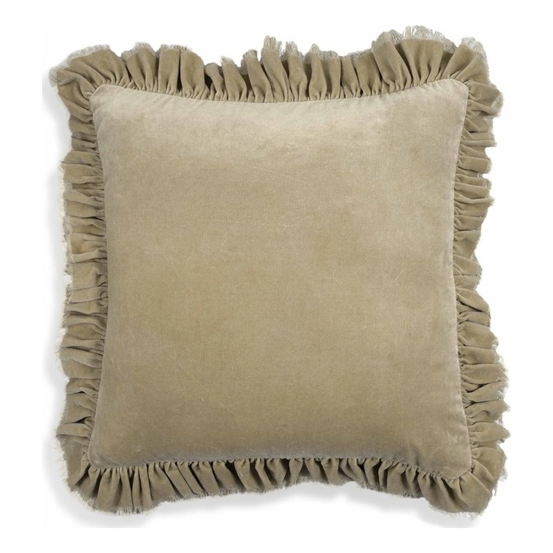 Pemberly Row Contemporary Accent Distressed Beige Velvet Pillow
