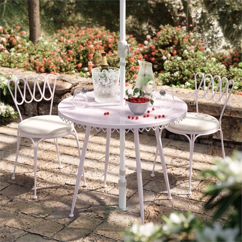 Pemberly Row Contemporary Pink Wrought Iron Outdoor Cafe Table