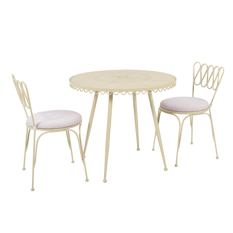 Pemberly Row Contemporary Cream Wrought Iron Outdoor Cafe Table