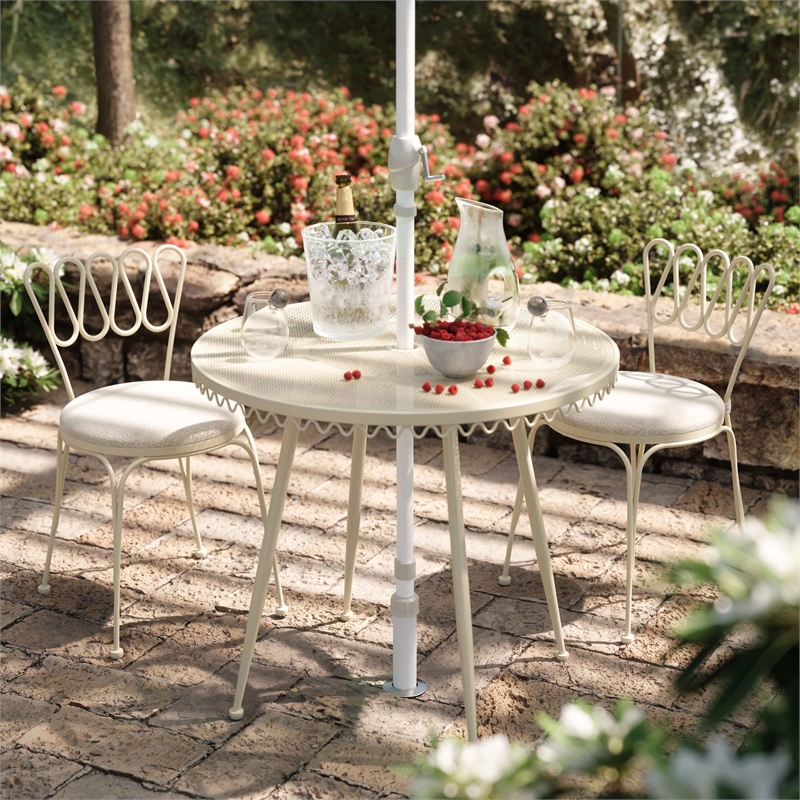 Pemberly Row Contemporary Cream Wrought Iron Outdoor Cafe Table