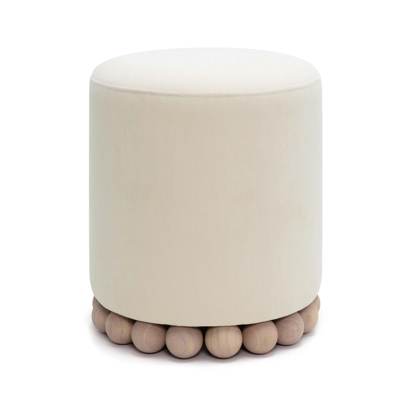 Pemberly Row Contemporary Accent Cream Upcycled Fabric Ottoman