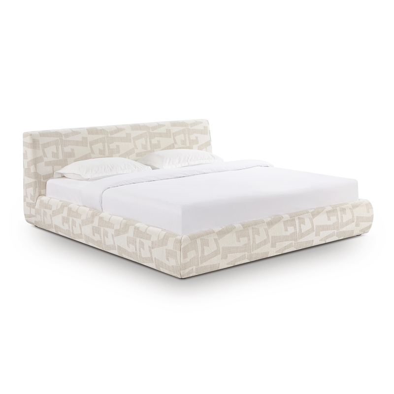 Pemberly Row Transitional Accent Cream Jacquard Pattern King Bed