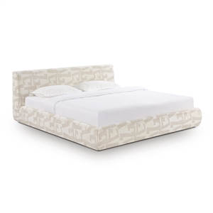Pemberly Row Transitional Accent Cream Jacquard Pattern King Bed