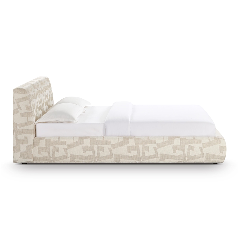Pemberly Row Transitional Accent Cream Jacquard Pattern Queen Bed