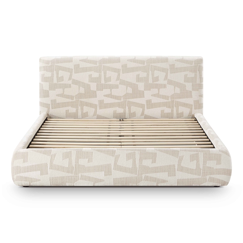 Pemberly Row Transitional Accent Cream Jacquard Pattern Queen Bed