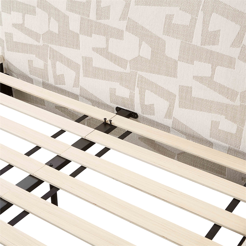 Pemberly Row Transitional Accent Cream Jacquard Pattern Queen Bed