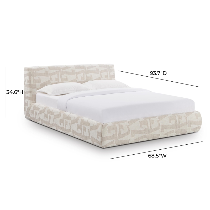 Pemberly Row Transitional Accent Cream Jacquard Pattern Queen Bed