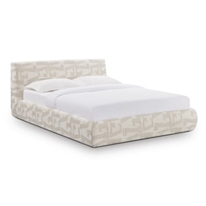 Pemberly Row Transitional Accent Cream Jacquard Pattern Queen Bed
