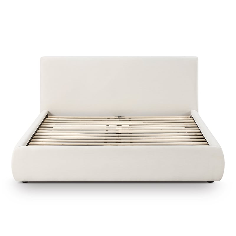 Pemberly Row Transitional Accent Cream Upcycled Linen Queen Bed