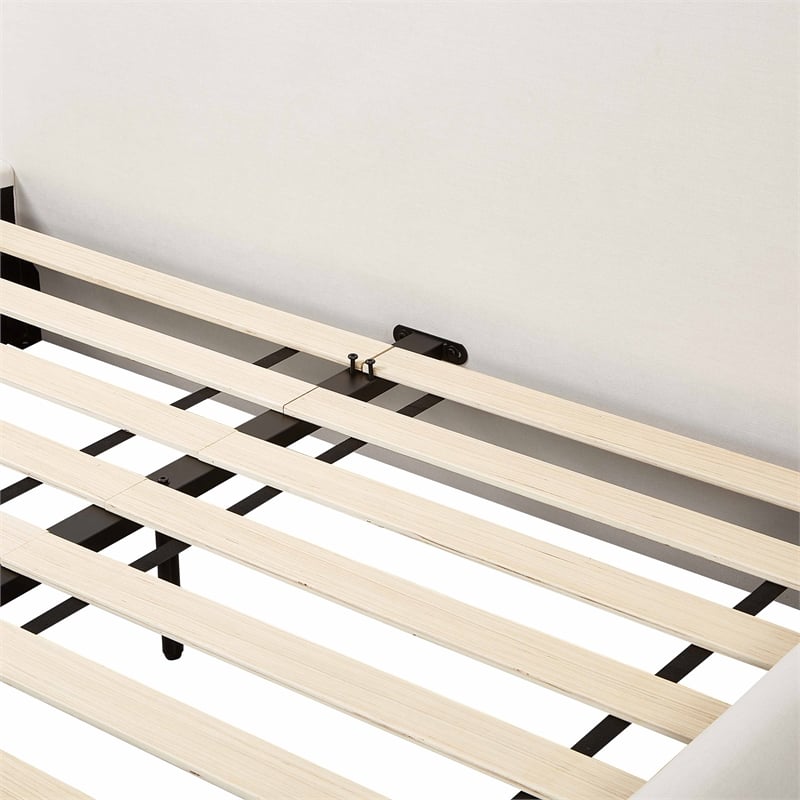 Pemberly Row Transitional Accent Cream Upcycled Linen Queen Bed