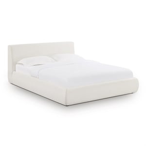 Pemberly Row Transitional Accent Cream Upcycled Linen Queen Bed