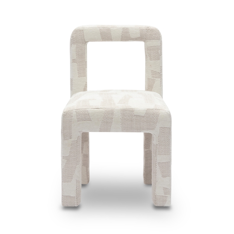 Pemberly Row Contemporary Cream Patterned Jacquard Dining Chair