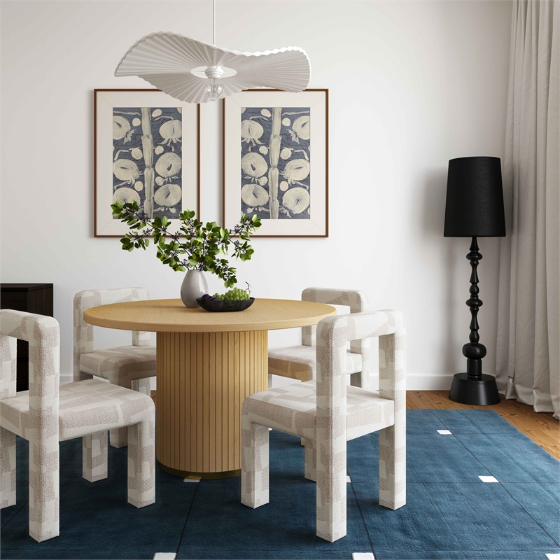 Pemberly Row Contemporary Cream Patterned Jacquard Dining Chair
