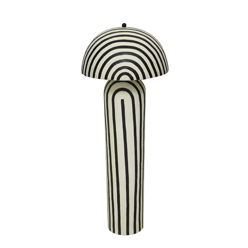 Pemberly Row Transitional Black Striped Papier Mache Floor Lamp