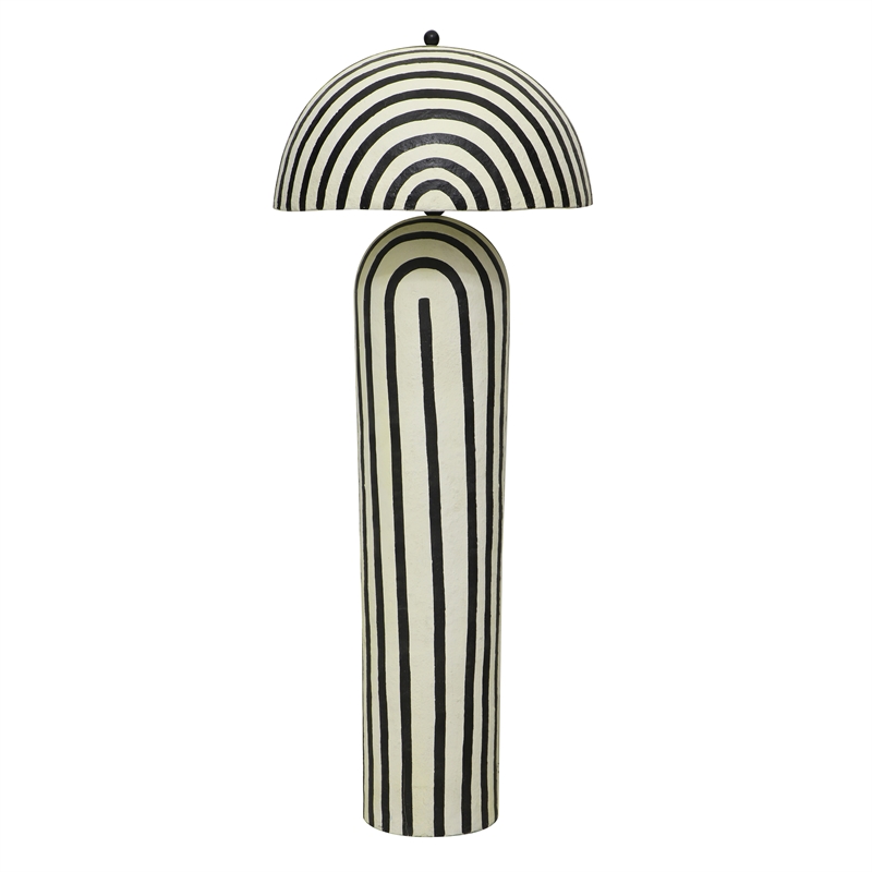 Pemberly Row Transitional Black Striped Papier Mache Floor Lamp