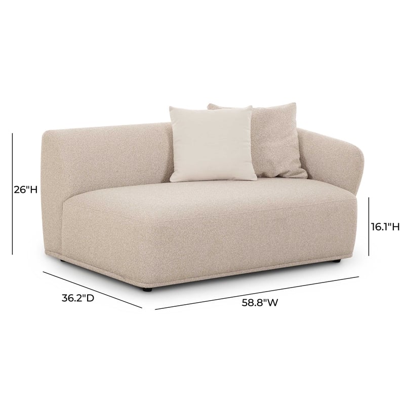Pemberly Row Contemporary Cream Boucle Right Arm 2-Seater Loveseat